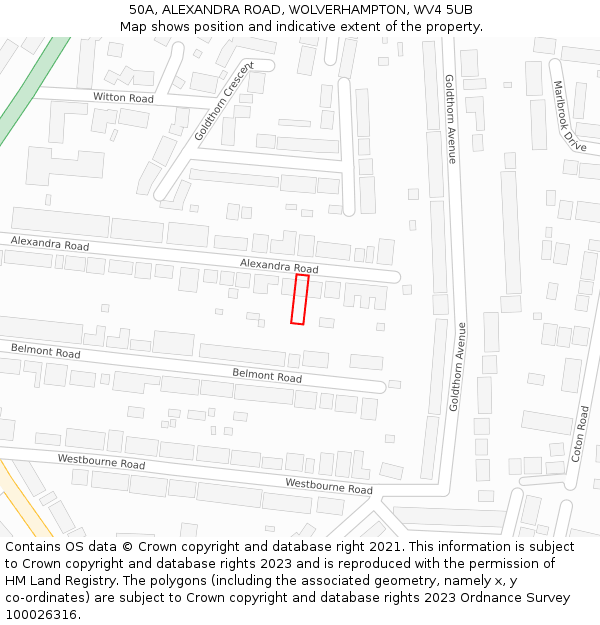 50A, ALEXANDRA ROAD, WOLVERHAMPTON, WV4 5UB: Location map and indicative extent of plot