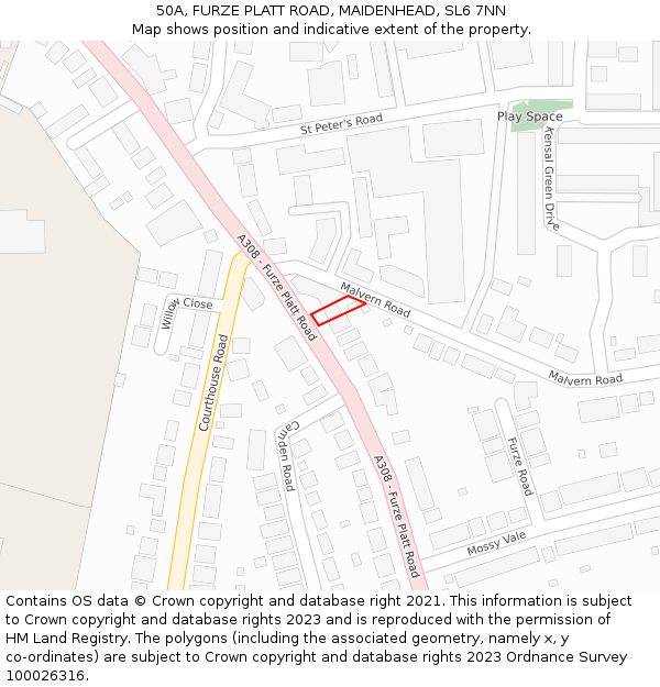 50A, FURZE PLATT ROAD, MAIDENHEAD, SL6 7NN: Location map and indicative extent of plot