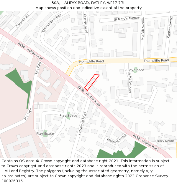 50A, HALIFAX ROAD, BATLEY, WF17 7BH: Location map and indicative extent of plot