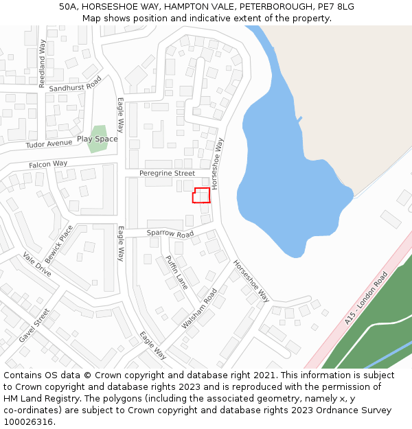 50A, HORSESHOE WAY, HAMPTON VALE, PETERBOROUGH, PE7 8LG: Location map and indicative extent of plot