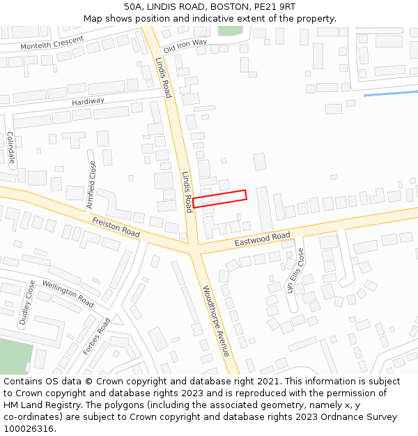 50A, LINDIS ROAD, BOSTON, PE21 9RT: Location map and indicative extent of plot
