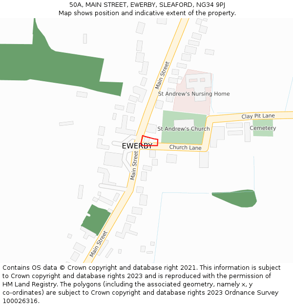 50A, MAIN STREET, EWERBY, SLEAFORD, NG34 9PJ: Location map and indicative extent of plot