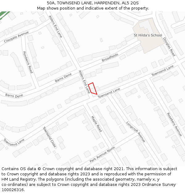 50A, TOWNSEND LANE, HARPENDEN, AL5 2QS: Location map and indicative extent of plot
