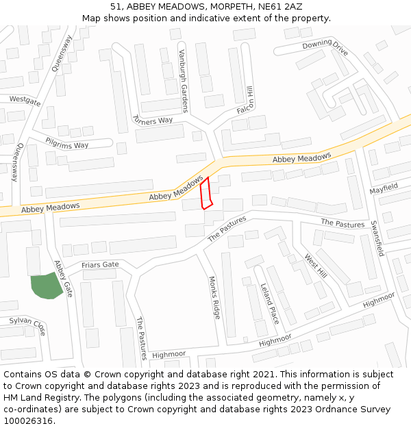 51, ABBEY MEADOWS, MORPETH, NE61 2AZ: Location map and indicative extent of plot