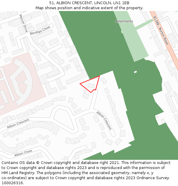 51, ALBION CRESCENT, LINCOLN, LN1 1EB: Location map and indicative extent of plot