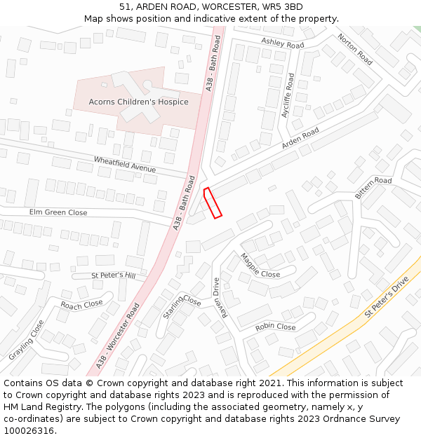 51, ARDEN ROAD, WORCESTER, WR5 3BD: Location map and indicative extent of plot