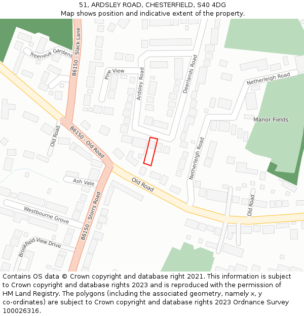 51, ARDSLEY ROAD, CHESTERFIELD, S40 4DG: Location map and indicative extent of plot