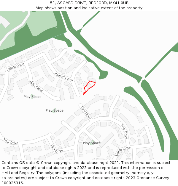 51, ASGARD DRIVE, BEDFORD, MK41 0UR: Location map and indicative extent of plot