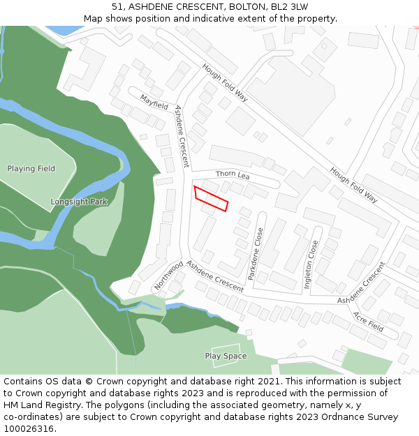 51, ASHDENE CRESCENT, BOLTON, BL2 3LW: Location map and indicative extent of plot