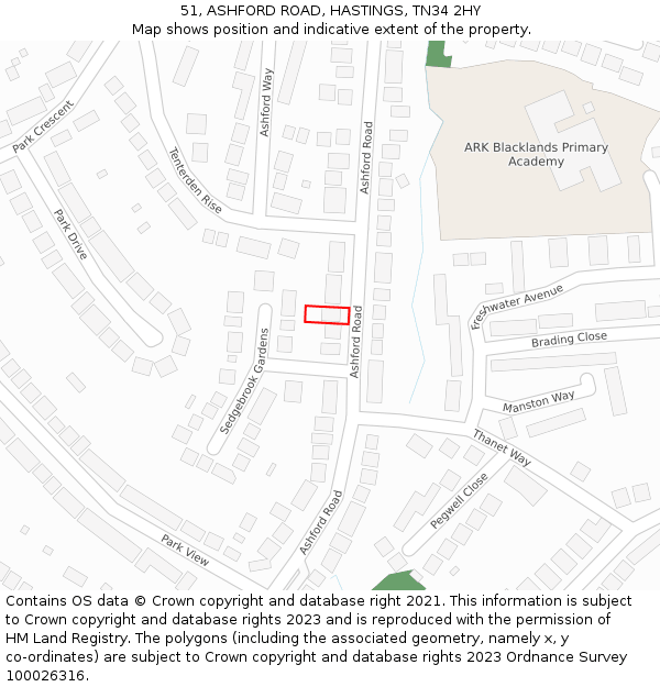 51, ASHFORD ROAD, HASTINGS, TN34 2HY: Location map and indicative extent of plot