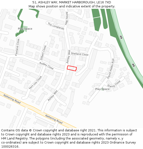 51, ASHLEY WAY, MARKET HARBOROUGH, LE16 7XD: Location map and indicative extent of plot