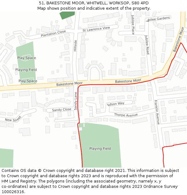 51, BAKESTONE MOOR, WHITWELL, WORKSOP, S80 4PD: Location map and indicative extent of plot