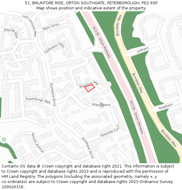 51, BALINTORE RISE, ORTON SOUTHGATE, PETERBOROUGH, PE2 6SP: Location map and indicative extent of plot