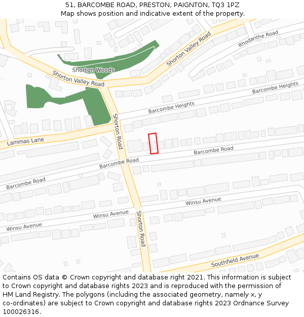 51, BARCOMBE ROAD, PRESTON, PAIGNTON, TQ3 1PZ: Location map and indicative extent of plot