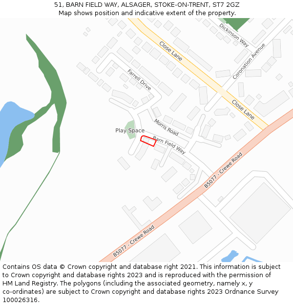 51, BARN FIELD WAY, ALSAGER, STOKE-ON-TRENT, ST7 2GZ: Location map and indicative extent of plot