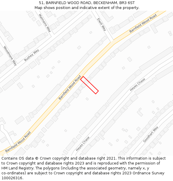 51, BARNFIELD WOOD ROAD, BECKENHAM, BR3 6ST: Location map and indicative extent of plot