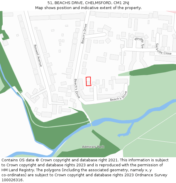 51, BEACHS DRIVE, CHELMSFORD, CM1 2NJ: Location map and indicative extent of plot