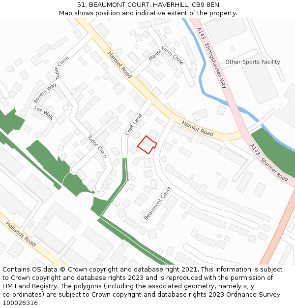 51, BEAUMONT COURT, HAVERHILL, CB9 8EN: Location map and indicative extent of plot