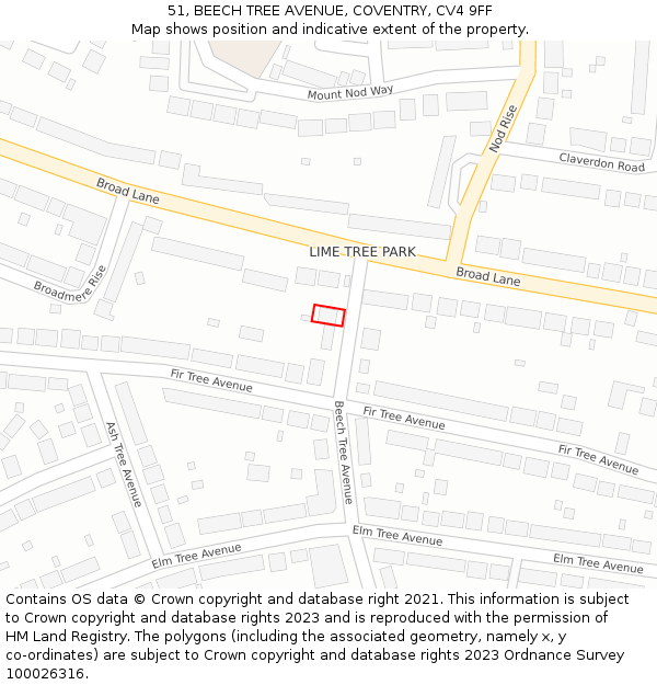 51, BEECH TREE AVENUE, COVENTRY, CV4 9FF: Location map and indicative extent of plot