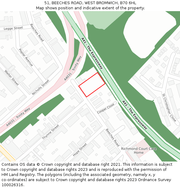 51, BEECHES ROAD, WEST BROMWICH, B70 6HL: Location map and indicative extent of plot