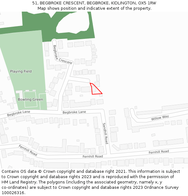 51, BEGBROKE CRESCENT, BEGBROKE, KIDLINGTON, OX5 1RW: Location map and indicative extent of plot
