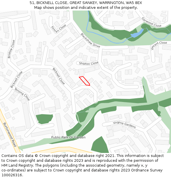51, BICKNELL CLOSE, GREAT SANKEY, WARRINGTON, WA5 8EX: Location map and indicative extent of plot
