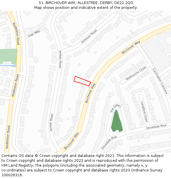 51, BIRCHOVER WAY, ALLESTREE, DERBY, DE22 2QG: Location map and indicative extent of plot