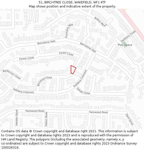 51, BIRCHTREE CLOSE, WAKEFIELD, WF1 4TF: Location map and indicative extent of plot