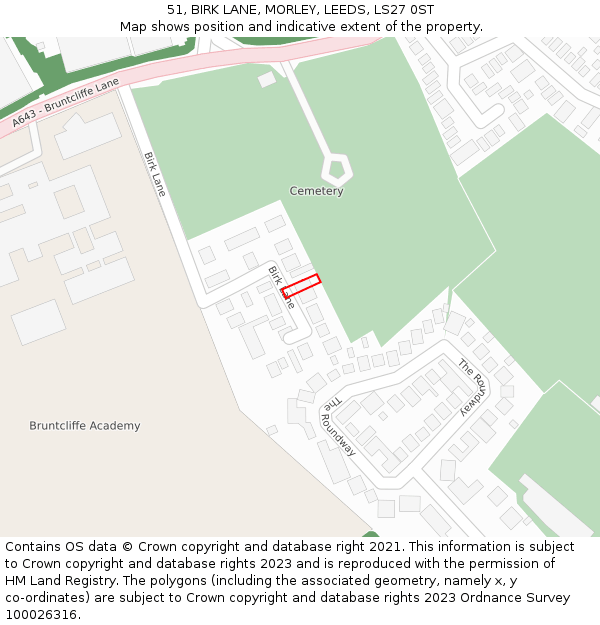 51, BIRK LANE, MORLEY, LEEDS, LS27 0ST: Location map and indicative extent of plot