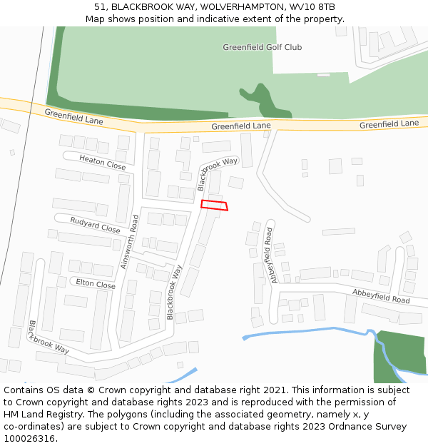 51, BLACKBROOK WAY, WOLVERHAMPTON, WV10 8TB: Location map and indicative extent of plot