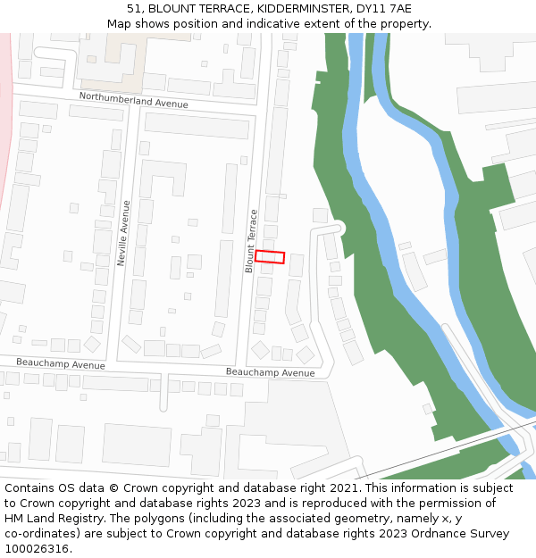 51, BLOUNT TERRACE, KIDDERMINSTER, DY11 7AE: Location map and indicative extent of plot