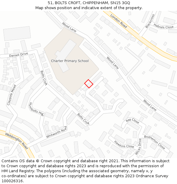 51, BOLTS CROFT, CHIPPENHAM, SN15 3GQ: Location map and indicative extent of plot
