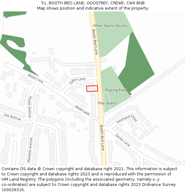 51, BOOTH BED LANE, GOOSTREY, CREWE, CW4 8NB: Location map and indicative extent of plot