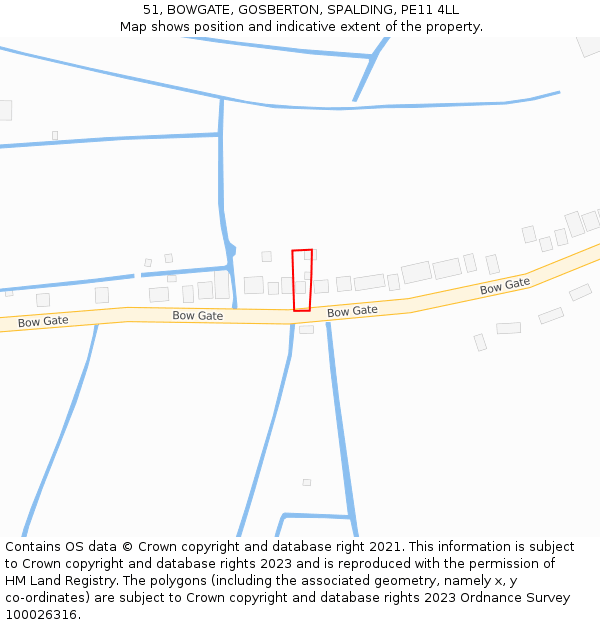 51, BOWGATE, GOSBERTON, SPALDING, PE11 4LL: Location map and indicative extent of plot