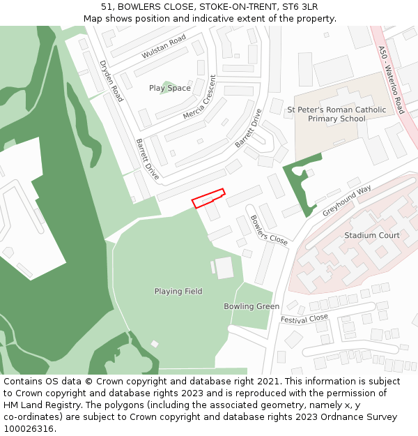 51, BOWLERS CLOSE, STOKE-ON-TRENT, ST6 3LR: Location map and indicative extent of plot