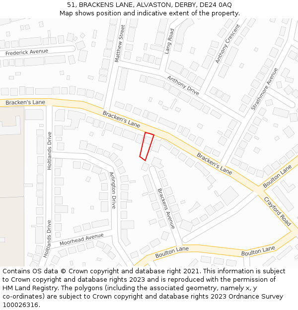 51, BRACKENS LANE, ALVASTON, DERBY, DE24 0AQ: Location map and indicative extent of plot