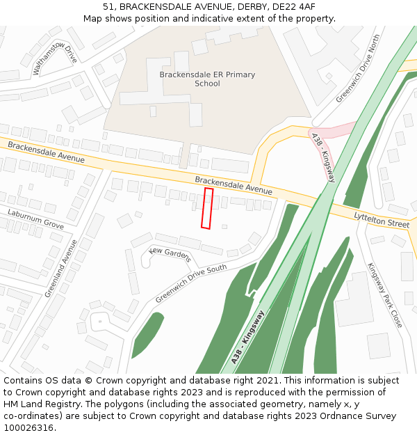 51, BRACKENSDALE AVENUE, DERBY, DE22 4AF: Location map and indicative extent of plot