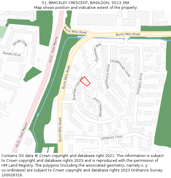51, BRACKLEY CRESCENT, BASILDON, SS13 1RA: Location map and indicative extent of plot