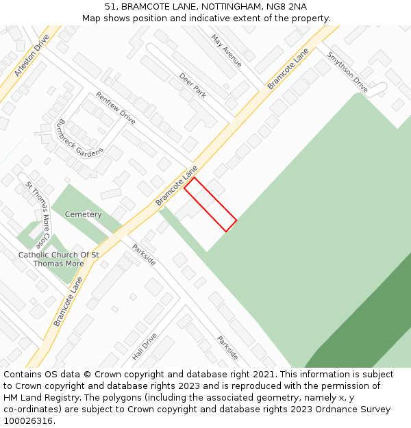 51, BRAMCOTE LANE, NOTTINGHAM, NG8 2NA: Location map and indicative extent of plot
