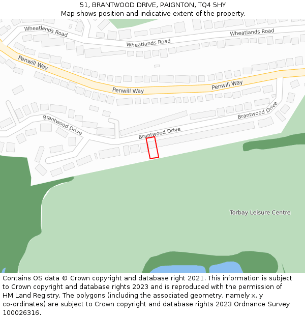 51, BRANTWOOD DRIVE, PAIGNTON, TQ4 5HY: Location map and indicative extent of plot