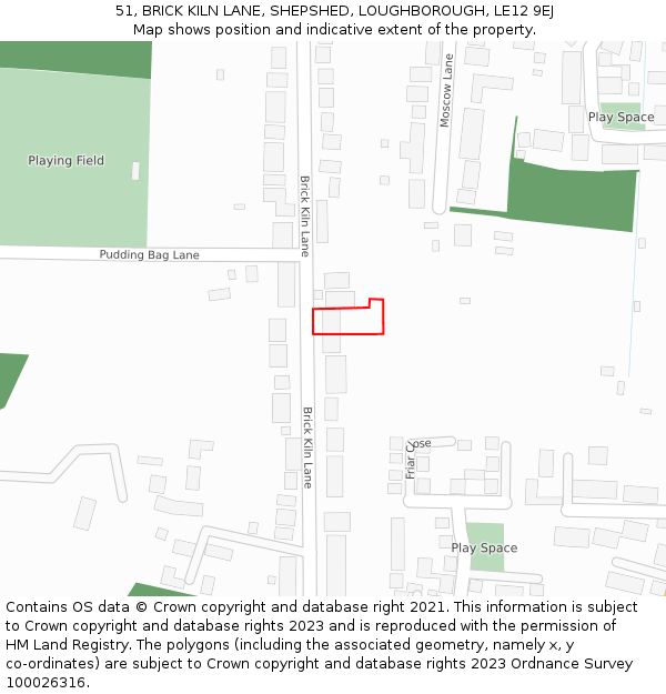 51, BRICK KILN LANE, SHEPSHED, LOUGHBOROUGH, LE12 9EJ: Location map and indicative extent of plot