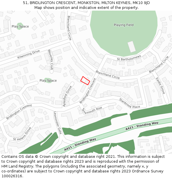 51, BRIDLINGTON CRESCENT, MONKSTON, MILTON KEYNES, MK10 9JD: Location map and indicative extent of plot