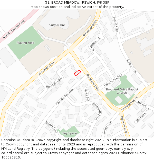 51, BROAD MEADOW, IPSWICH, IP8 3SP: Location map and indicative extent of plot