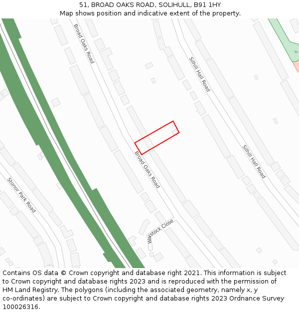 51, BROAD OAKS ROAD, SOLIHULL, B91 1HY: Location map and indicative extent of plot