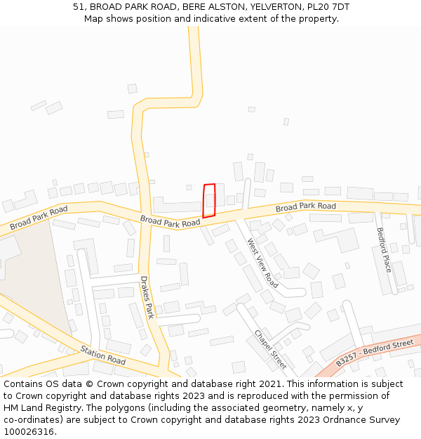 51, BROAD PARK ROAD, BERE ALSTON, YELVERTON, PL20 7DT: Location map and indicative extent of plot