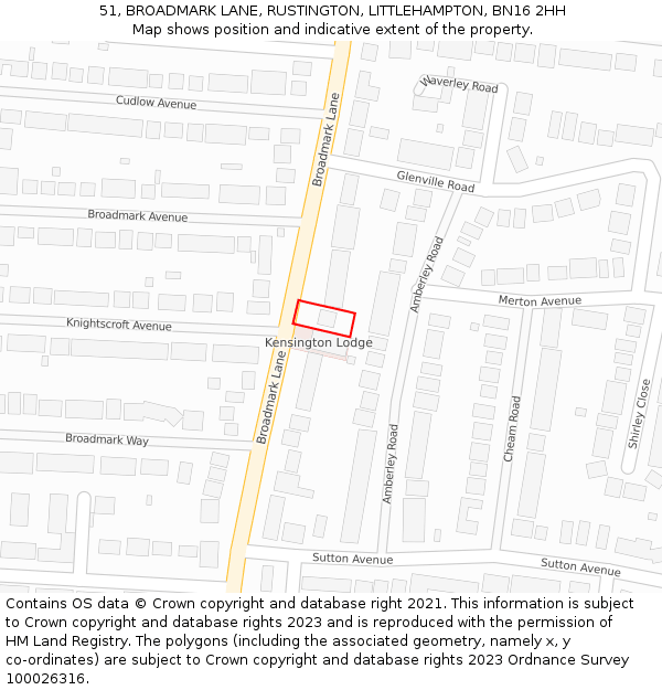 51, BROADMARK LANE, RUSTINGTON, LITTLEHAMPTON, BN16 2HH: Location map and indicative extent of plot