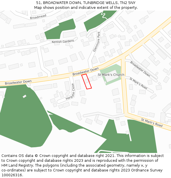 51, BROADWATER DOWN, TUNBRIDGE WELLS, TN2 5NY: Location map and indicative extent of plot