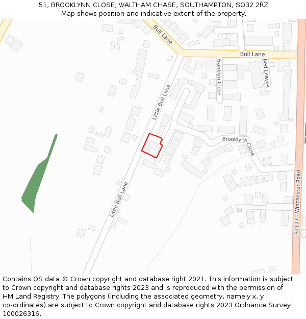 51, BROOKLYNN CLOSE, WALTHAM CHASE, SOUTHAMPTON, SO32 2RZ: Location map and indicative extent of plot