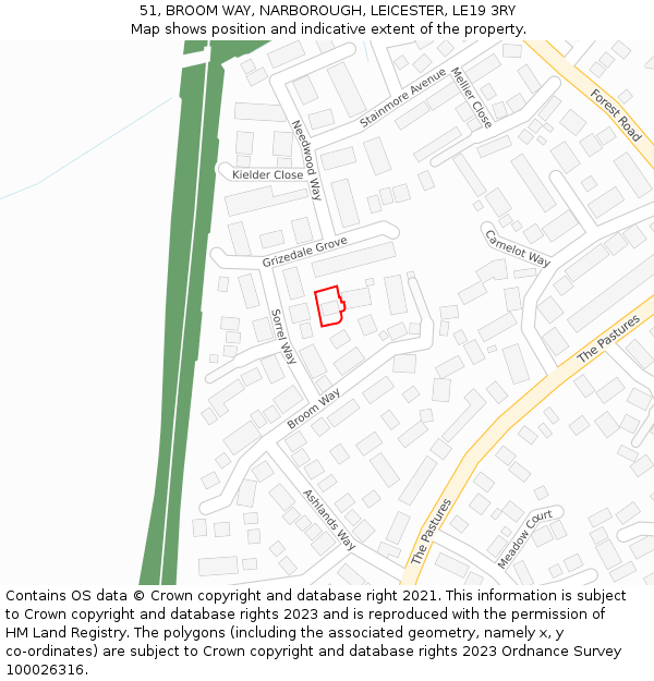 51, BROOM WAY, NARBOROUGH, LEICESTER, LE19 3RY: Location map and indicative extent of plot