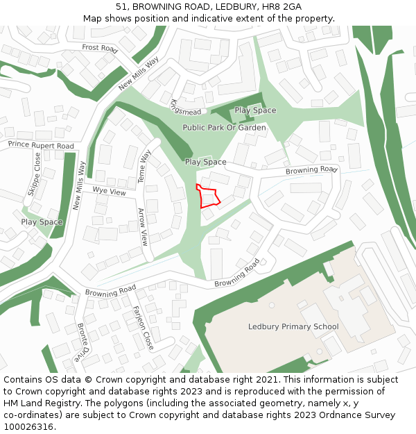 51, BROWNING ROAD, LEDBURY, HR8 2GA: Location map and indicative extent of plot